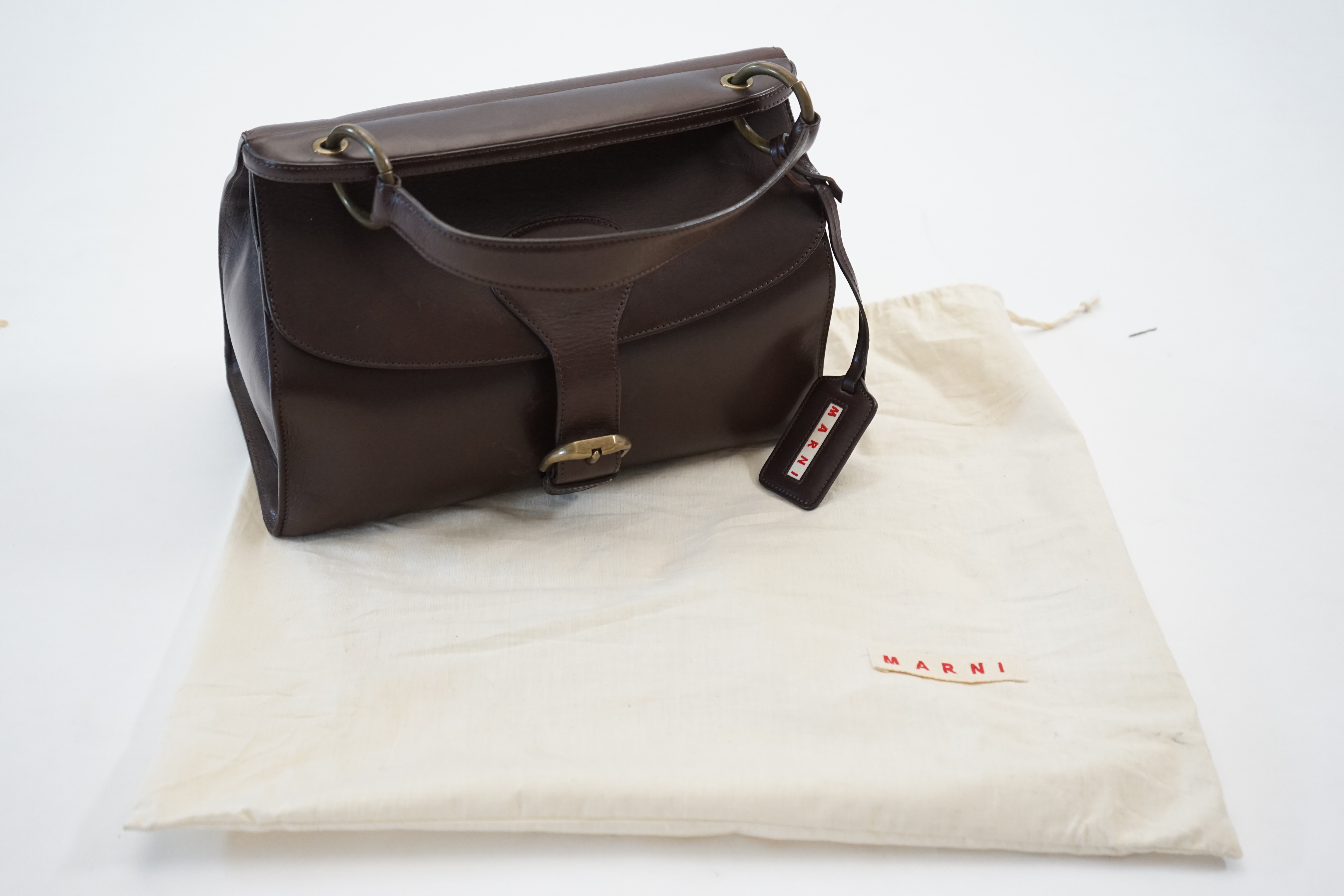 A Marni brown leather satchel bag, width 34cm, depth 18cm, height 28cm